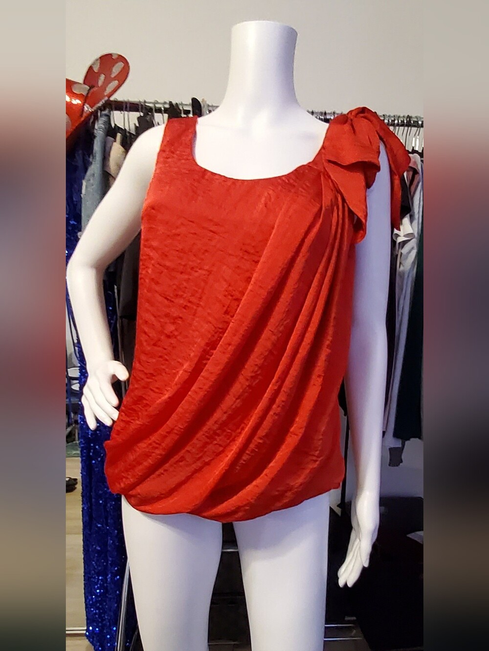 Adiva Red Draped One-Shoulder Tank Top